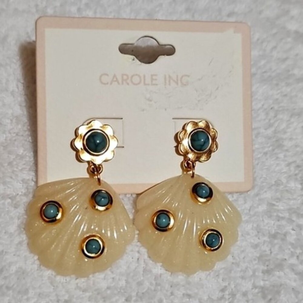 CAROLE INC Faux Shell Earrings with Faux Turquoise Detail, Post Back New